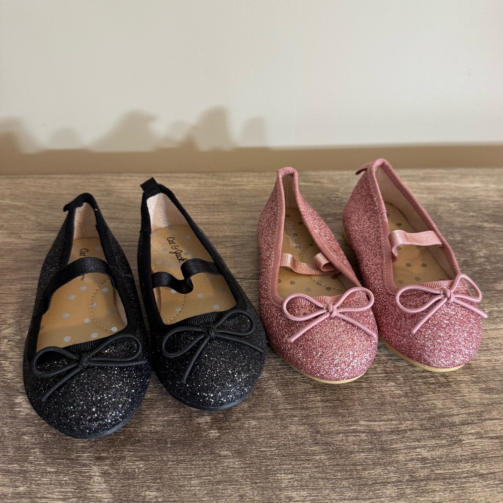 Cat & Jack Sparkly Pink & Black Mary Jane Dress Shoes Infant Toddler Size 6